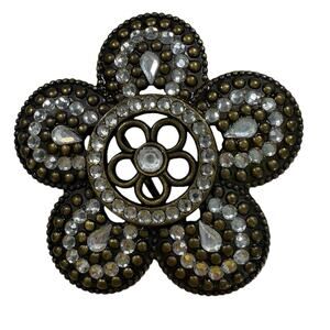 Stud See-Through Flower Rhinestone Bling Accented Women's Belt Buckle Rockabilly